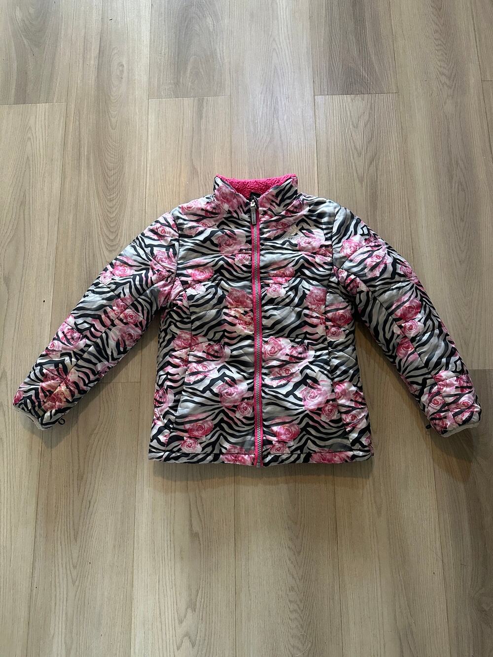 ZeroXposur Girls Zebra Floral Puffer Jacket Small 7/8 Pink Fleece Lined